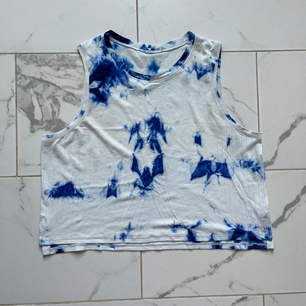 Lululemon Athletica Train to Be Tank Top blue and white shibori tie-dye sz 12